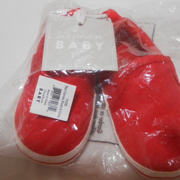 NEW STEPHAN BABY RED CANVAS SLIPON SNEAKERS SHOES SZ 6-12 MONTHS GRIPPER BOTTOMS - Picture 3 of 9